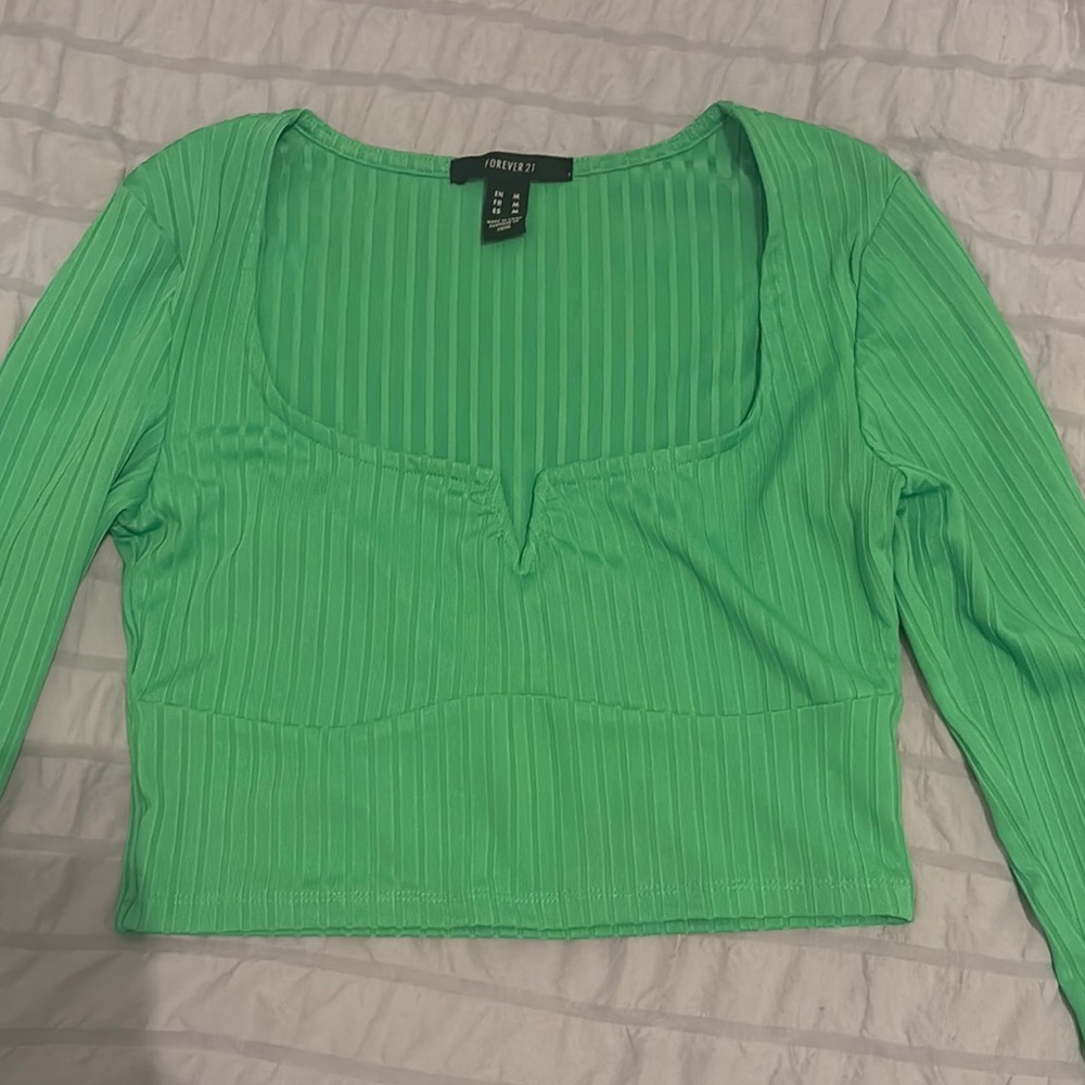Forever 21 Green Ribbed Crop Blouse